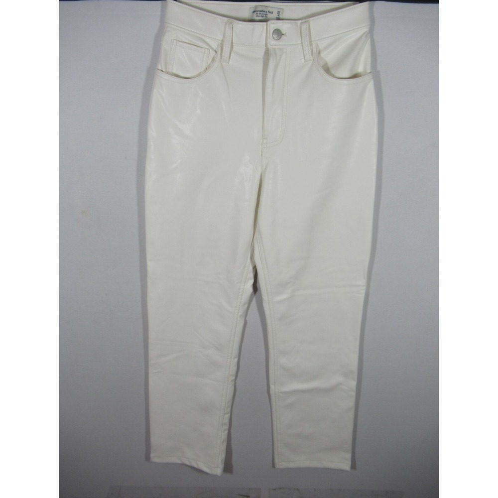 Abercrombie & Fitch Faux Leather Pants Women 27/4 Short White Vegan High Rise